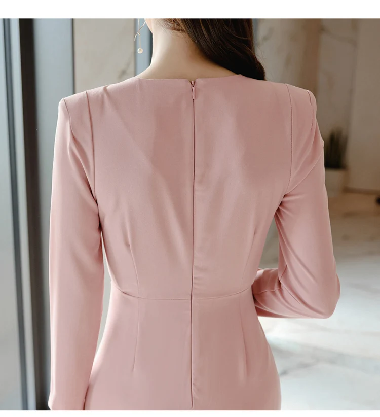 

Korea Autumn V-Neck Long Sleeved Pink Women Cloth Lace UP Mini Bodycon Sexy Fishtail Cute Dress