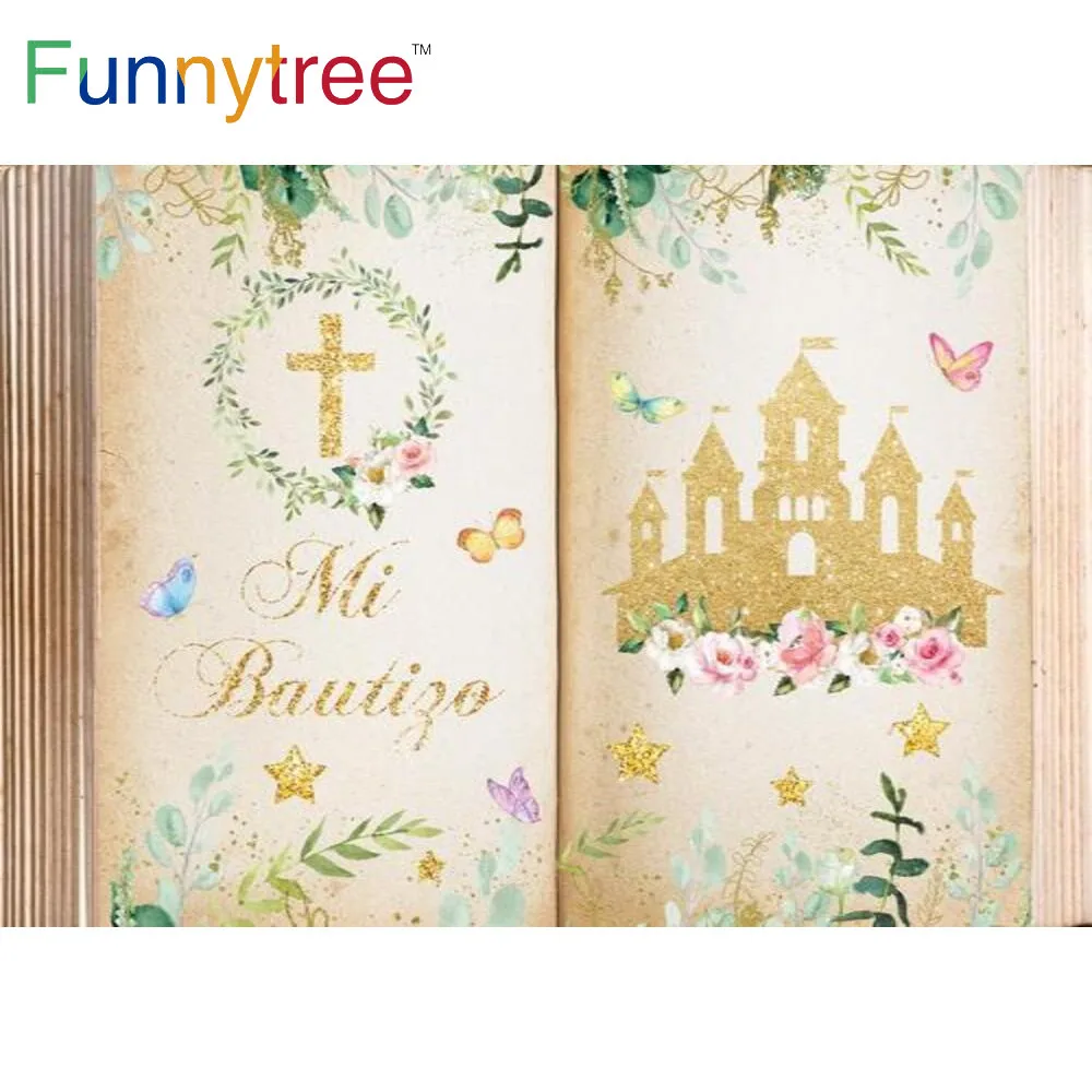 

Funnytree Fairy Tale Book Magic Castle Baptism Backdrop Princess Bless First Communion Party Supplies Props Decor Background