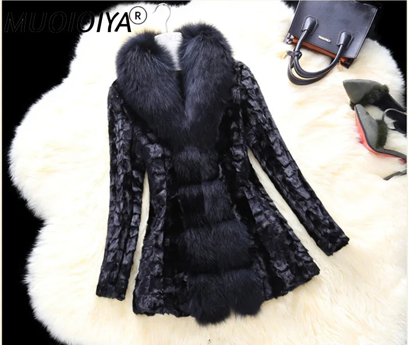 

2021 Luxury Real Mink Fur Coat Warm Winter Jacket Women Coats Large Natural Fox Fur Collar Plus Size 5XL 6XL 7XL A0809