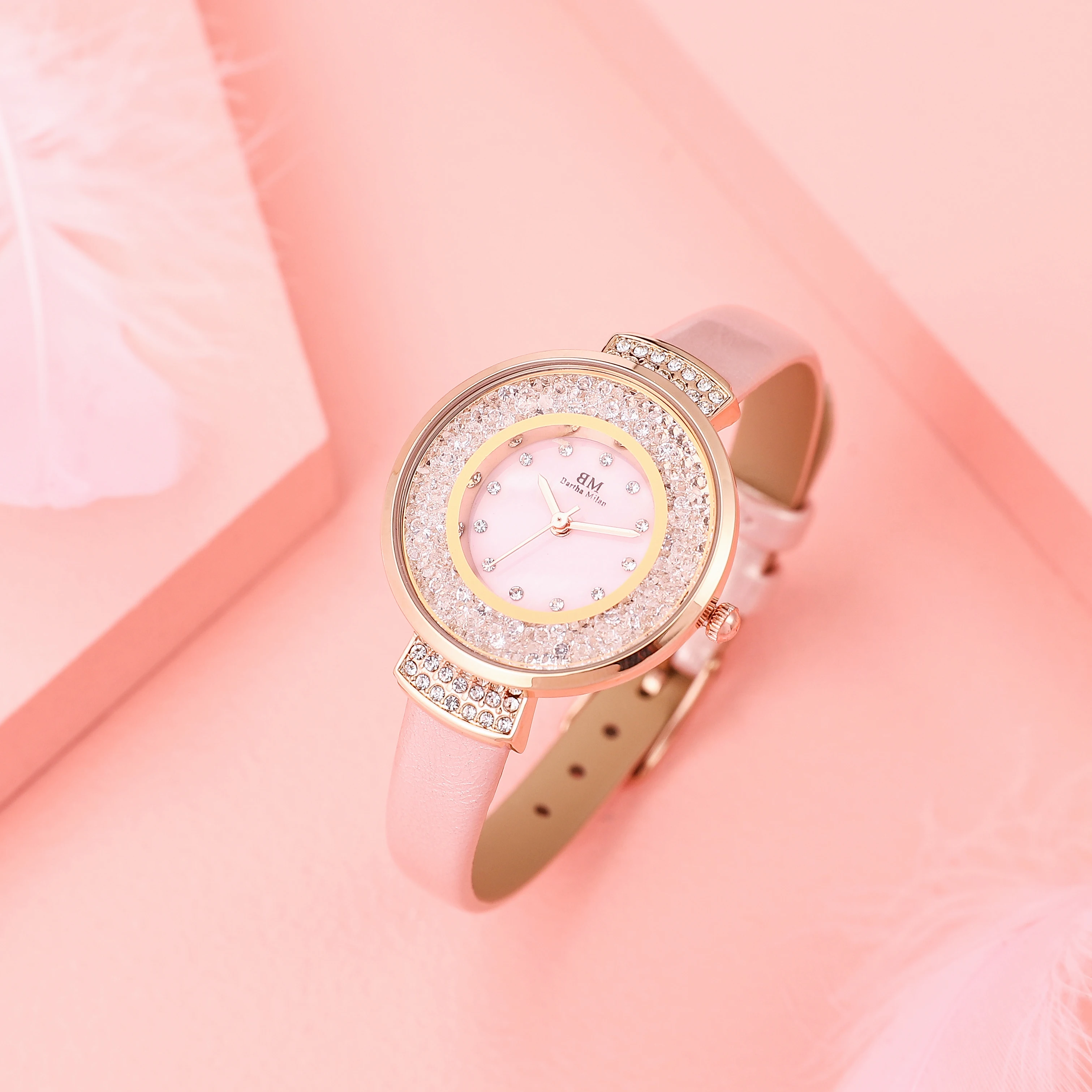 

4PCS Watches gift box set women leather wristwatches waterproof 30m genuine strap laides dress watch Colorful plated jewelery