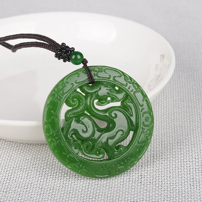 

Green Jades Retro Dragon Jades Pendant Genuine Fine Carved Hollow Dragon Pendant for Men & Women +Rope Chain Necklace Wholesale