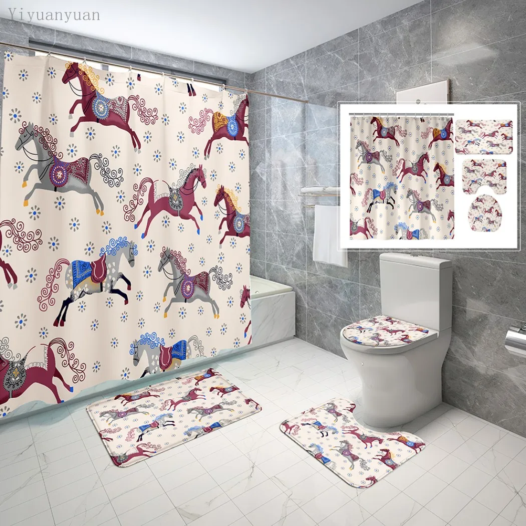 Miglior Cartoon Animal 3D HD Tende Da Doccia In Tessuto Stampato Set Di Tende Da Bagno Tappeti Antiscivolo Coperchio Per Wc Set Di Tende Sospese Con Ganci