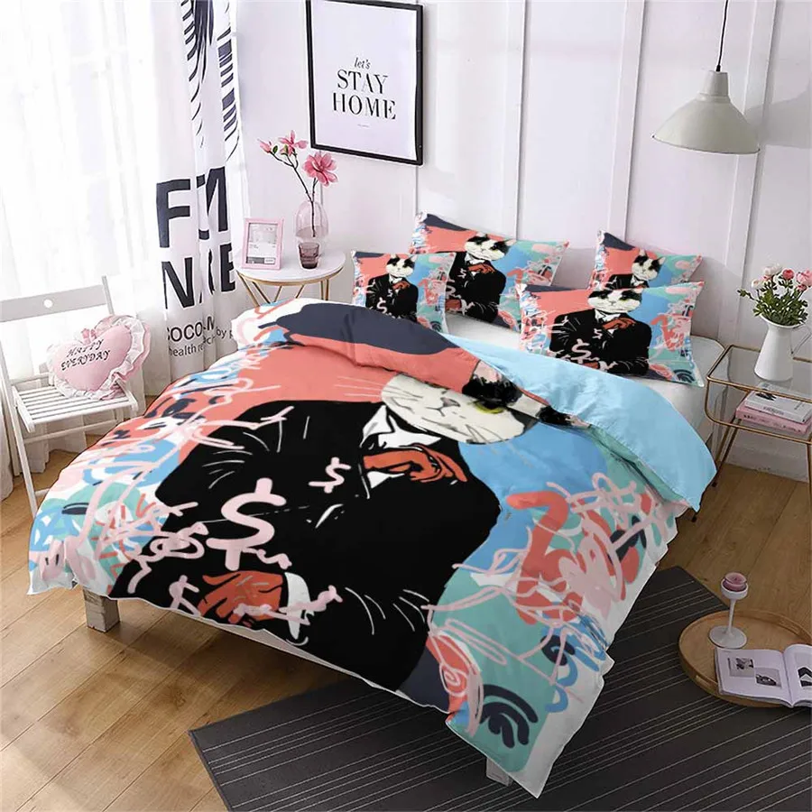 

HELENGILI 3D Bedding Set Cartoon Cat Print Duvet Cover Set Bedcloth with Pillowcase Bed Set Home Textiles #YC-98
