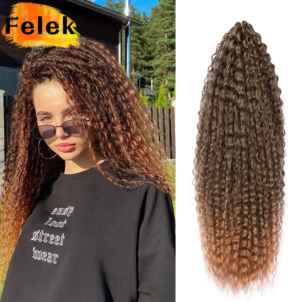 

Long Kinky Curly Crochet Hair For Black Women Afro Brazilian Crochet Braids Synthetic Braiding Hair Extensions Brown BlondeFelek