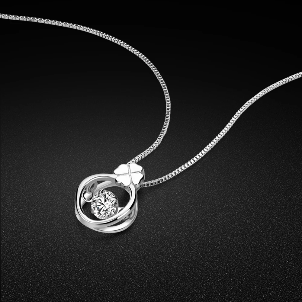 

Fine Female 925 Silver Necklace-AAAAA Zirconia Pendant Necklace-Female Sterling Silver Box Chain 45CM-Jewelry birthday Gift