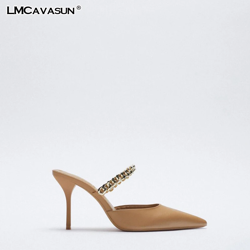 Новинка 2021 женская обувь LMCAVASUN дизайнерские мюли на цепочке элегантные туфли с