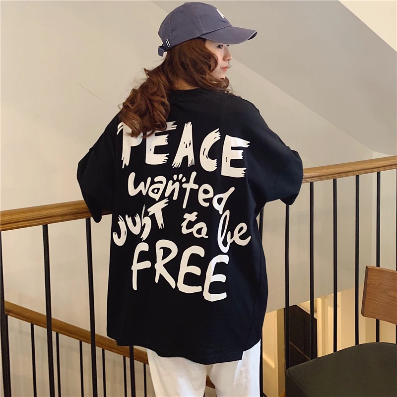 Футболка оверсайз Женская 2020 весна лето Харадзюку ulzzang vogue хип-хоп повседневная с
