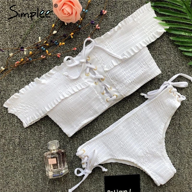 Женский купальник Simplee с открытыми плечами привлекательный белый купальный