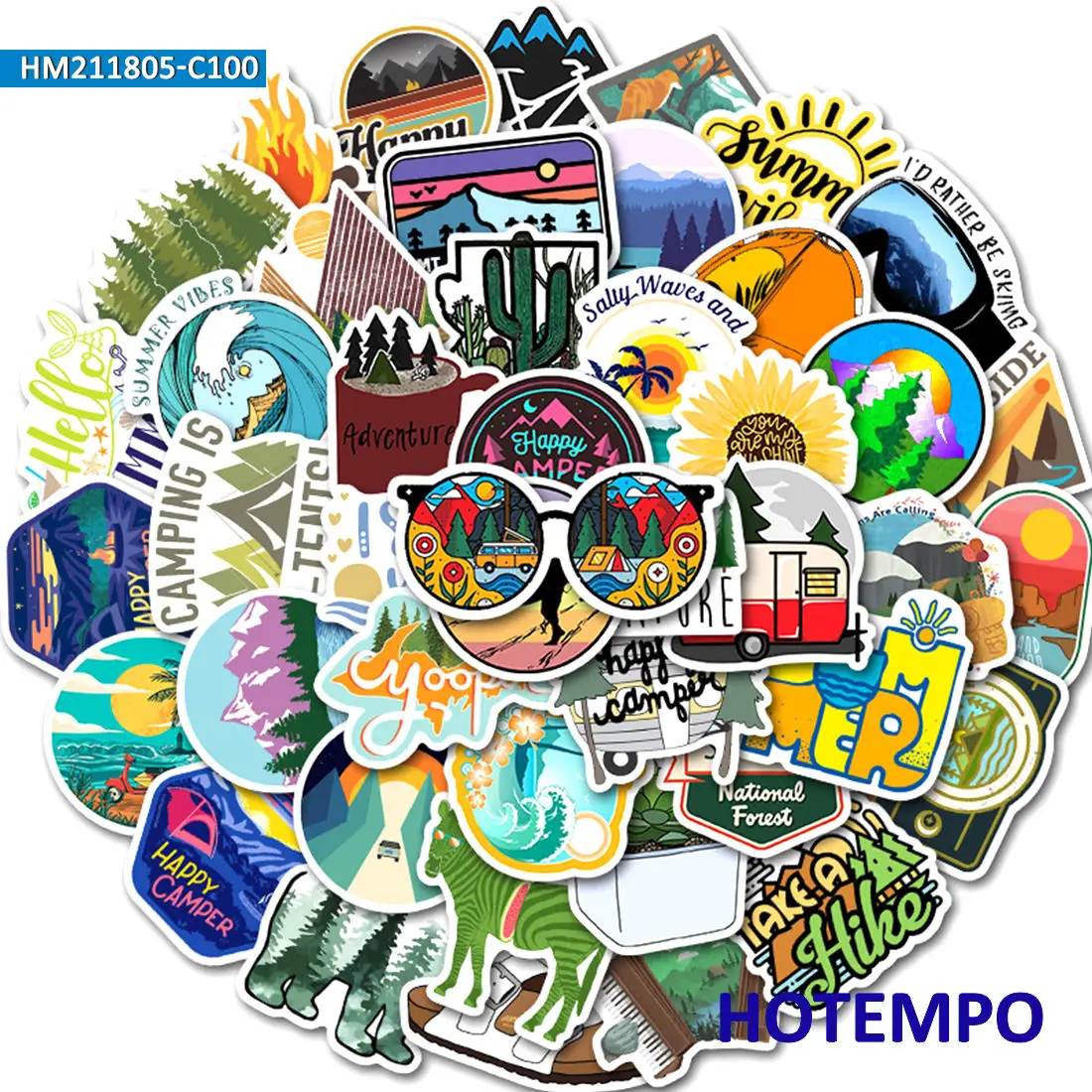 

100pcs Outdoor Wild Expedition Adventure Camping Landscape Travel Style Mixed Stickers for Phone Laptop Luggage Bike Car Sticker