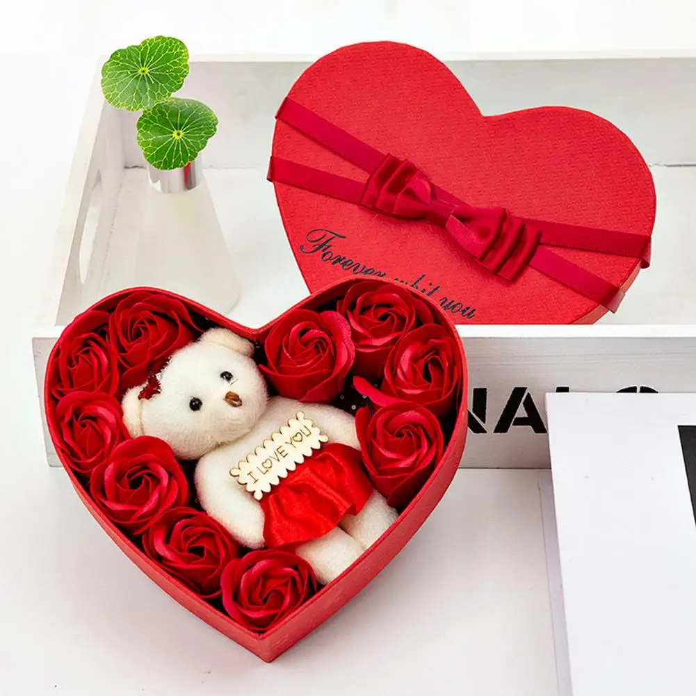 

Exquisite Soap Rose Flower Gift Box With Little Bear Doll 2022 Valentines Day Gift For Girlfriend Lover Wedding Anniversary Gift