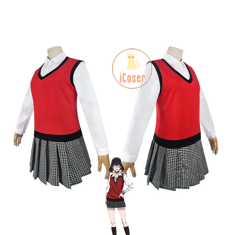 

Kakegurui Midari Ikishima Cosplay Costume Skirt Set Women Anime School Girl Uniform Vest Dress Halloween Party Carnival Outfit