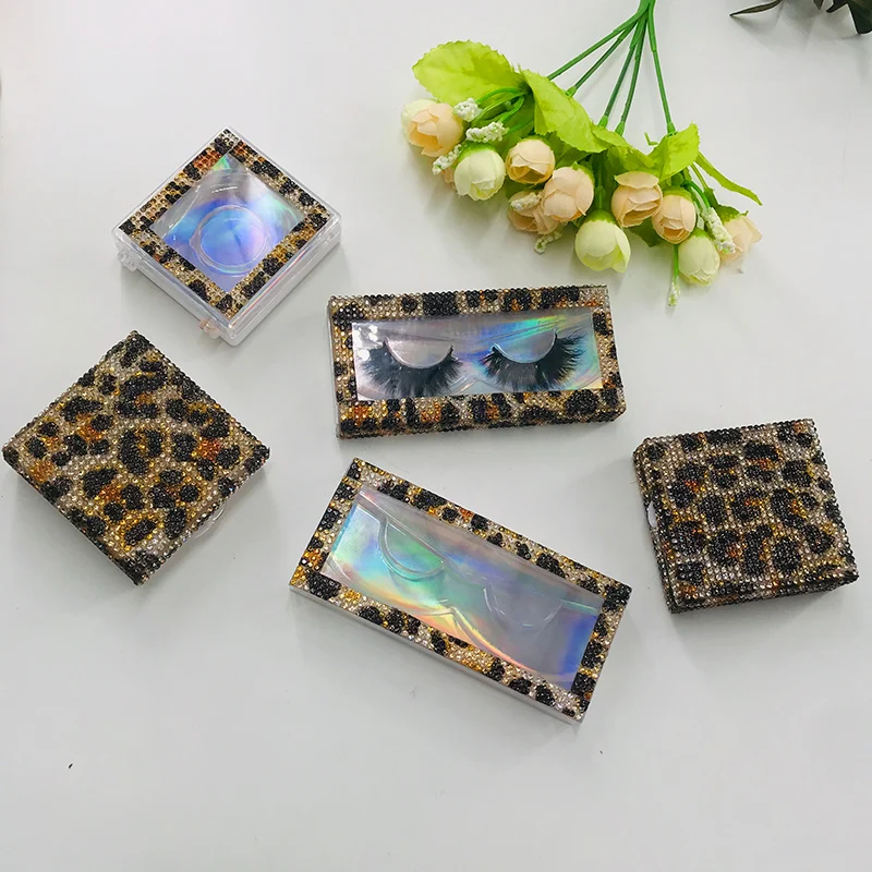 Леопардовый принт стразы коробка для ресниц пустые Ресницы Коробка beatuiful