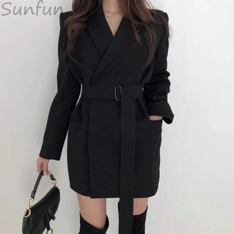 

Women New Autumn Blazers Sashes Jackets Notched Outerwear England Sashes Woolen Blend Cardigan Femme Feminino Coat