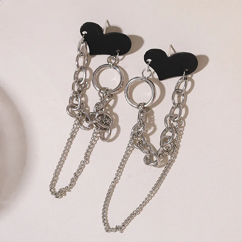 

Black love tassel chain niche design temperament earrings