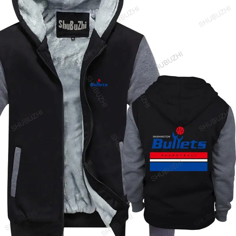

Man black zipper thick hoodies Washington, Bullets, Retro, Basketball, Throwback, Jersey Logo unisex Outwear men hoody