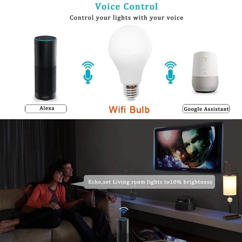 Смарт-лампа светодиодная менясветильник цвет E27 с поддержкой приложения Tuya Smart Life