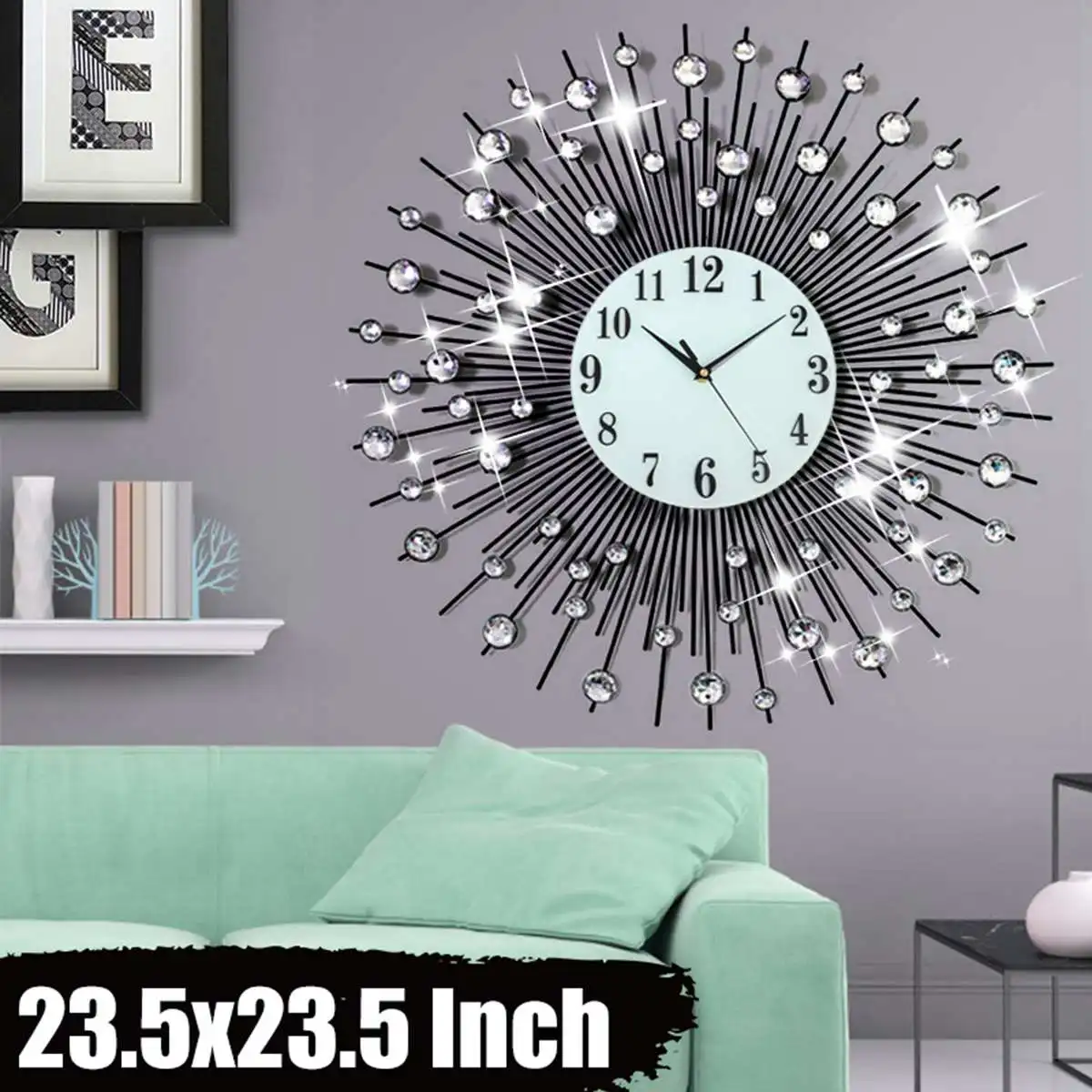 

60cm Luxury Diamond Wall Clock Large Morden Metal Wall Clocks Original Vintage Design Home Art Decor Big Wall Watch EU Stock