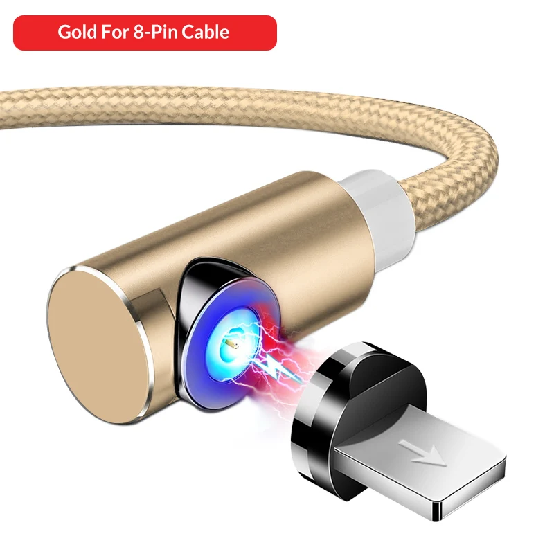 For 8Pin Gold TOPK Магнитный usb кабель для зарядки Micro USB кабель для iPhone samsung huawei usb type C Магнитный зарядный кабель кабели для мобильных телефонов - Color: For 8Pin Gold