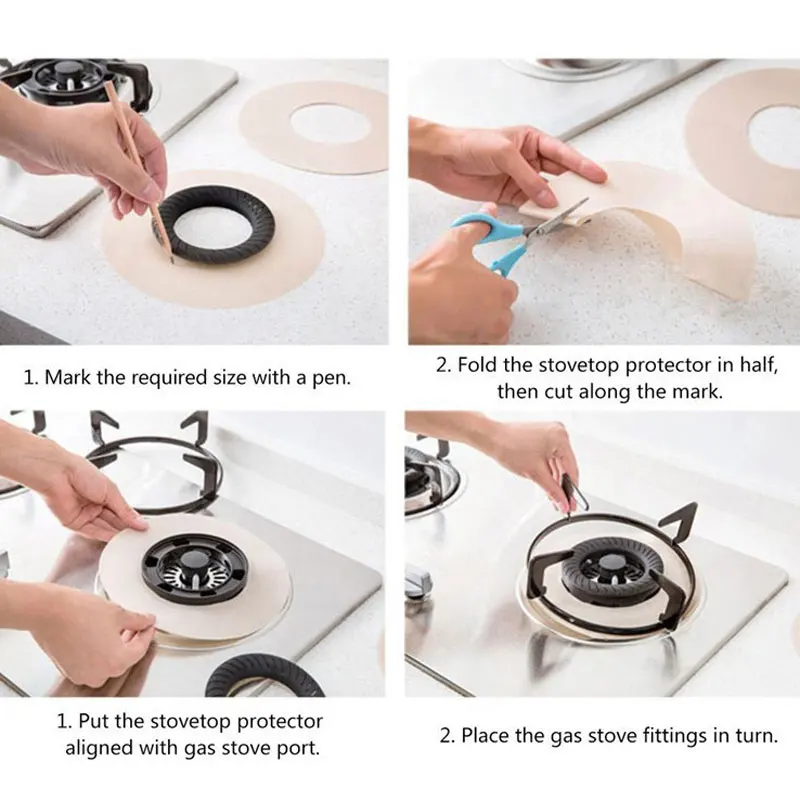 4Pcs Round Gas Protections Range Hob Stove Protection Doormat Oil and Antifouling Cleaning Pad Cover | Дом и сад