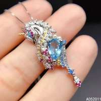 kjjeaxcmy fine jewelry natural blue topaz 925 sterling silver fashion unicorn girl pendant necklace support test tot selling