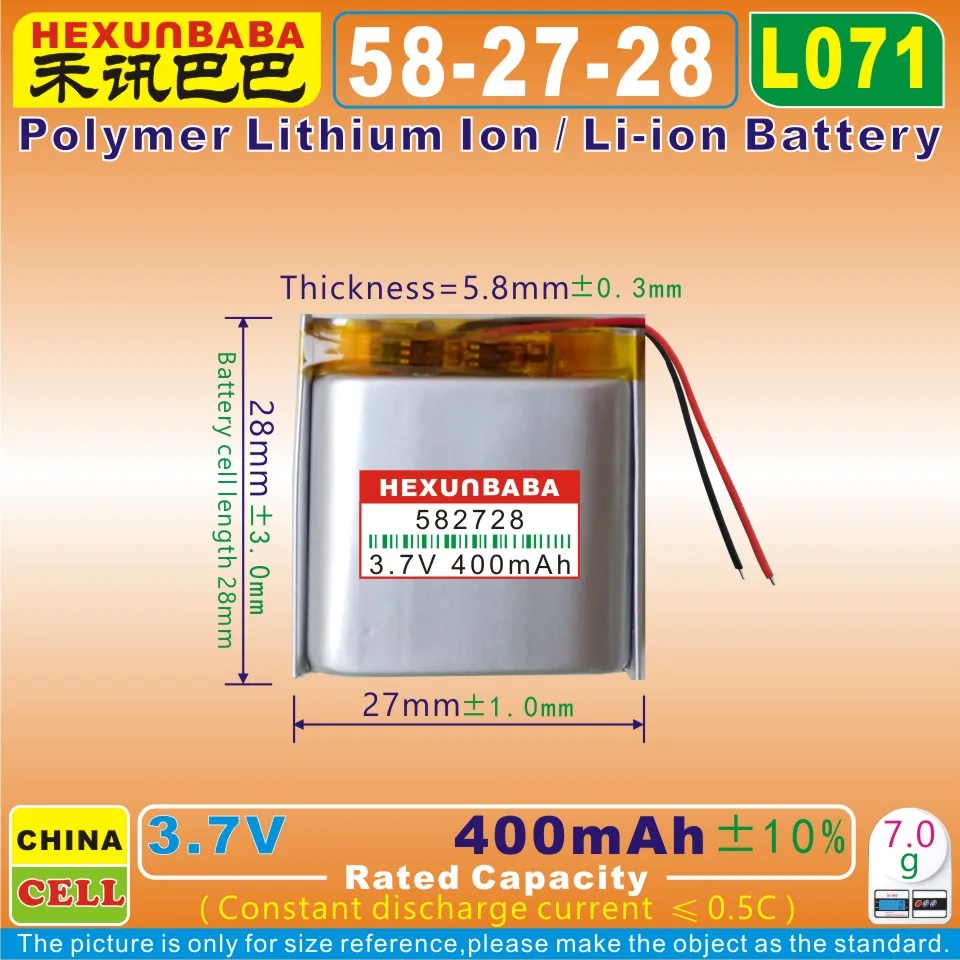10pcs [L071] 3 7 V 400mAh [582728] PLIB Полимерная литий-ионная батарея для умных часов MP3 MP4 SPEAKER TWS