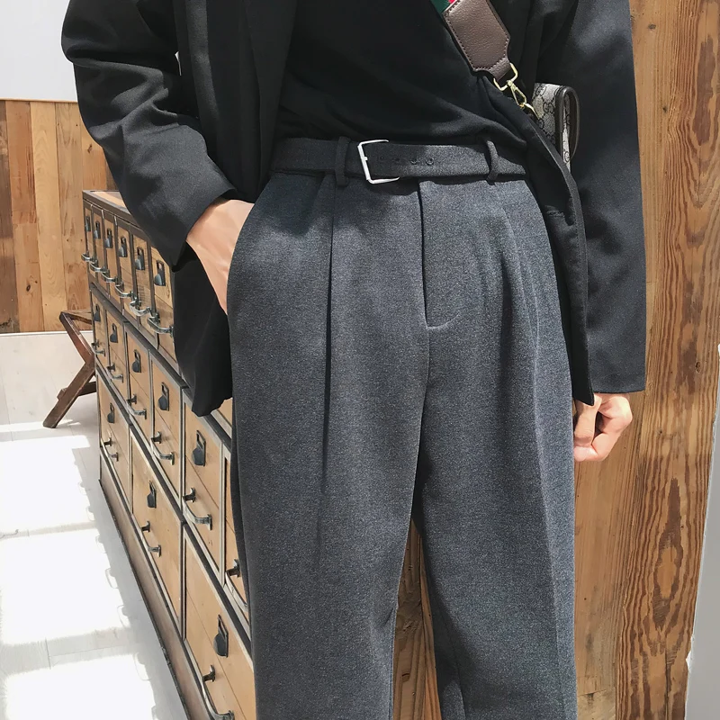 Брюки мужские шерстяные с поясом деловой повседневный костюм эластичным