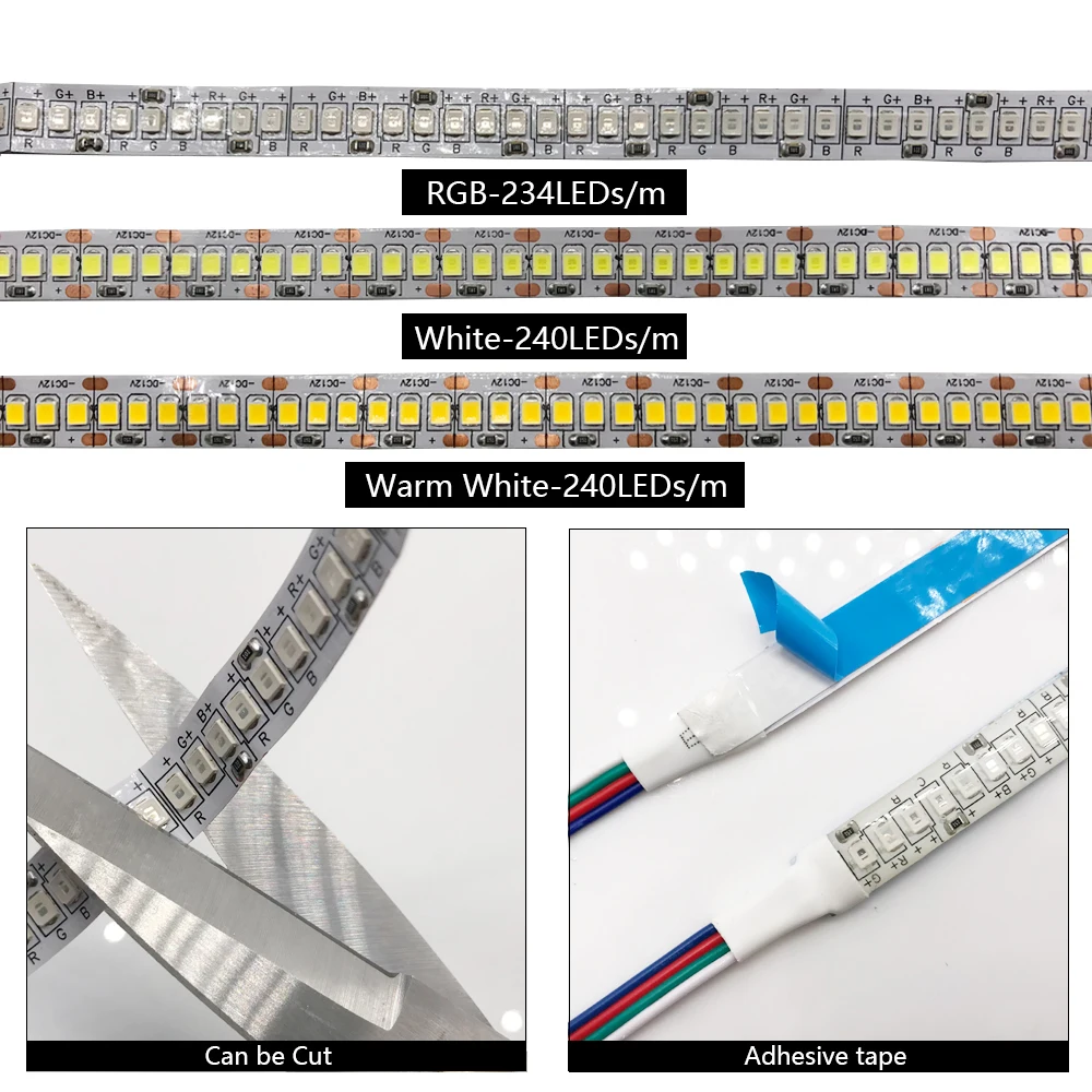 DC 5V 12V 24V светодиодный полосы светильник SMD 2835 60/120/240/480 светодиодный/м 5 м