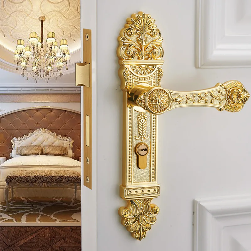 

Золотые дверные замки Rococo в стиле ретро, замок для межкомнатных дверей, бесшумная защита от кражи, дверной замок для комнаты
