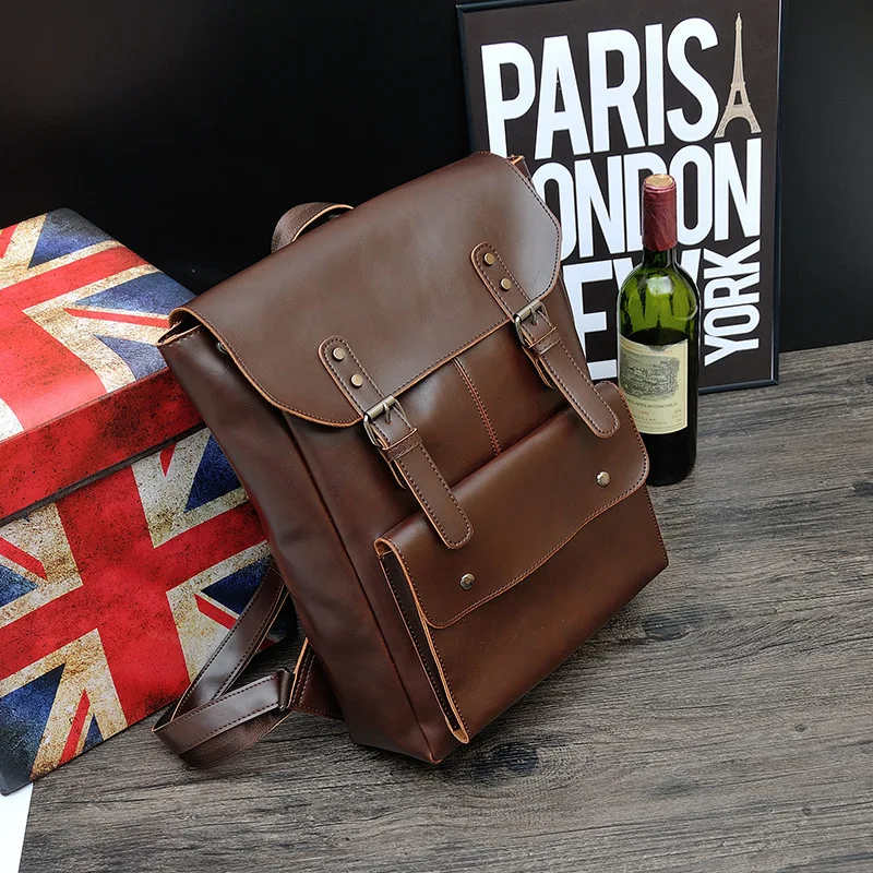 

New Vintage Men Hasp Backpack England Style Fashion Retro PU Leather Backpacks Men's Bag Mochila Male Bolsa Sac