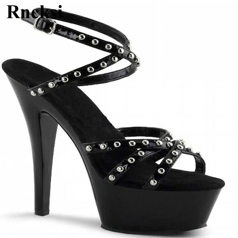 

Rncksi New Women Romantic New Sexy Straps 15cm Heel Shoes Night Club shoes 6 Inch Wind Models Pole Dance Dress Sexy Sandals