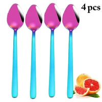 4 pcs fruit spoon dinnerware sets stainless steel serrated watermelon spoon for kids home house ice cream dessert scoop gadgets