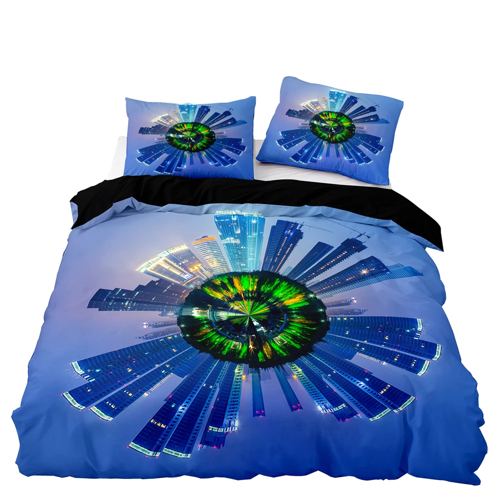 

Abstract Style Future City Pattern Bedding Set, 210×210 Duvet Cover Set With Pillowcase,240×220 Quilt Cover，Big Blanket Cover