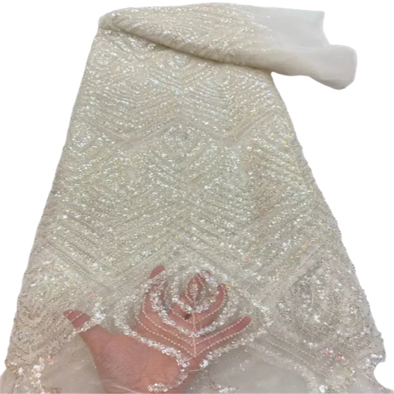 

Белая французская кружевная ткань с блестками 2021 Африканское кружево высокое качество кружевная ткань вышитая Тюль кружевная ткань для свадьбы