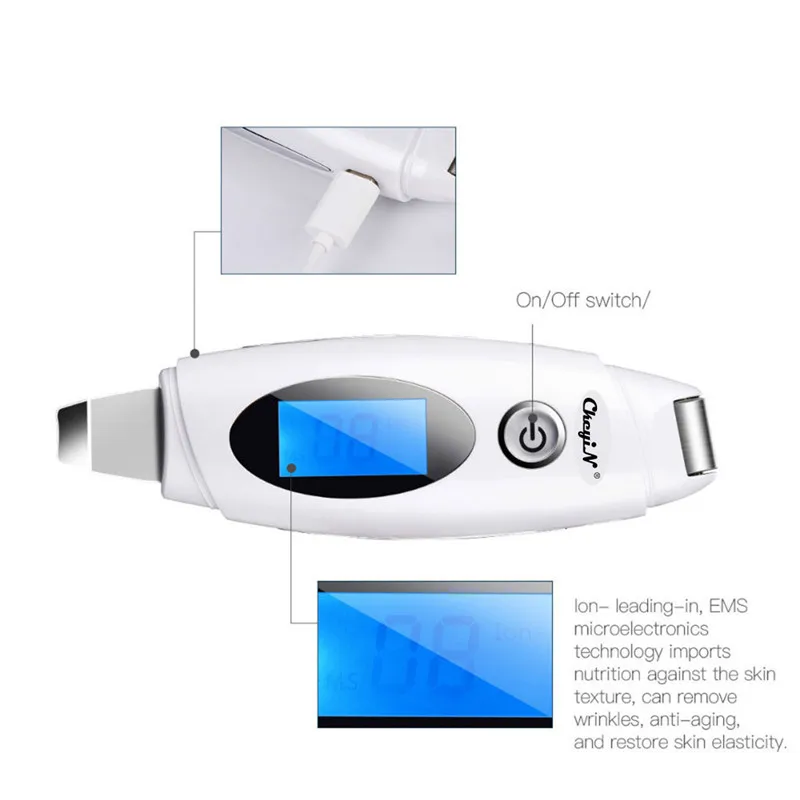 

CkeyiN 2 in 1 Ultrasonic Facial Skin Scrubber Roller Massager Ion EMS Ultrasound Face Deep Cleaning Exfoliating Peeling Cleanser