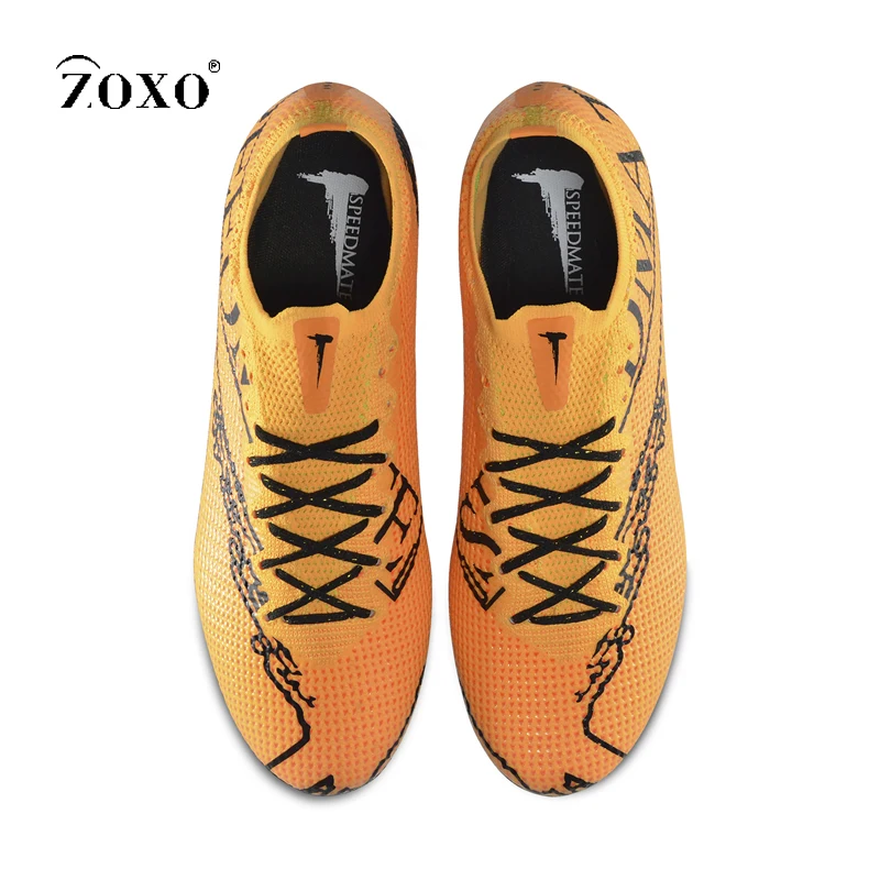 Мужские черные оранжевые ботинки для ног профессиональные футбольные бутсы