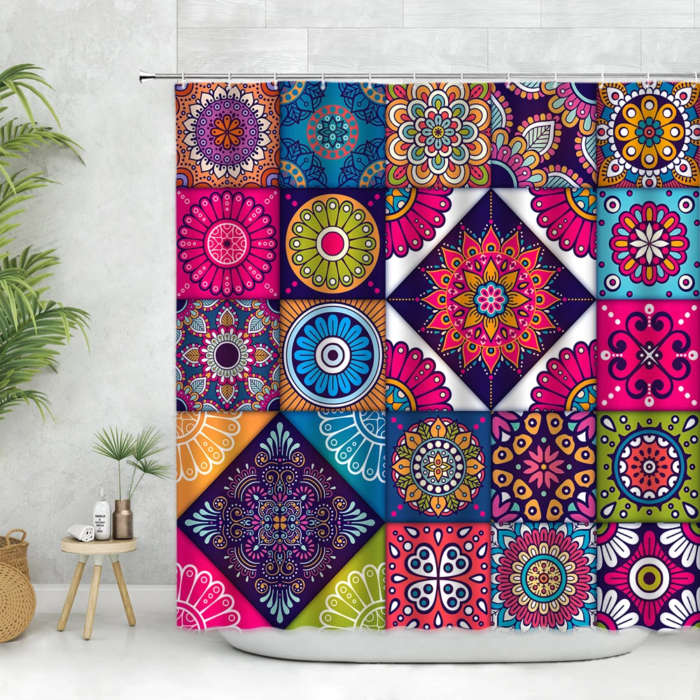 

Занавеска для душа в богемном стиле, декоративная подвесная занавеска в этническом стиле для ванной комнаты с цветами мандалы в стиле ретро