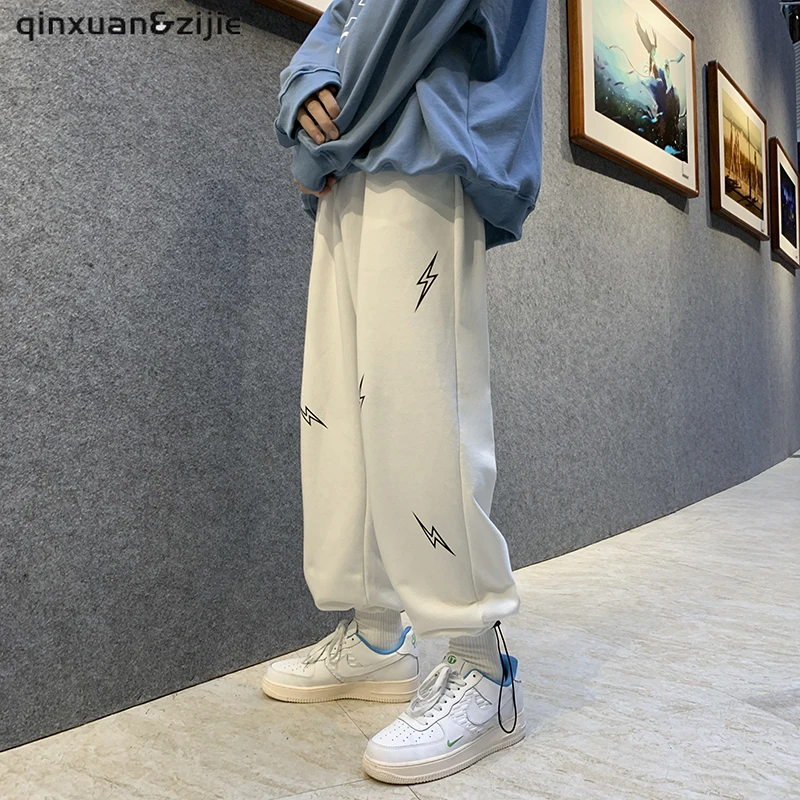 

2021 Men Casual Tie Leg Straight Pants Woman Corduroy Print Color Oversize Trousers Autumn Man Warm Korean Streetwear Pants