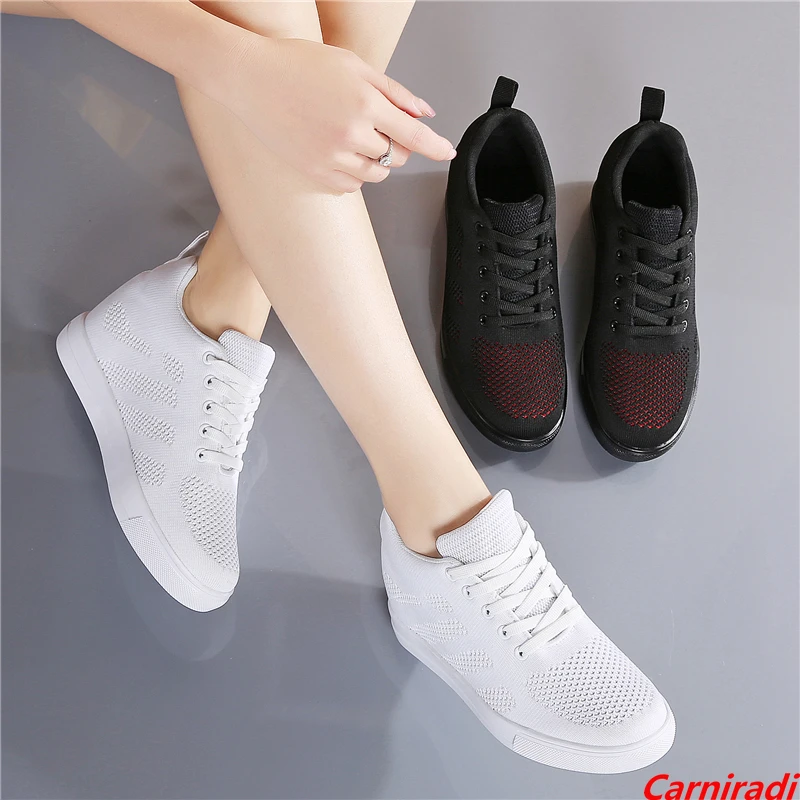 

Flying Weave Height Increase Cushioning Casual Shoes Women Breathable Baskets Jogging Shoes Ladies Autumn Sport Flats Sneakers
