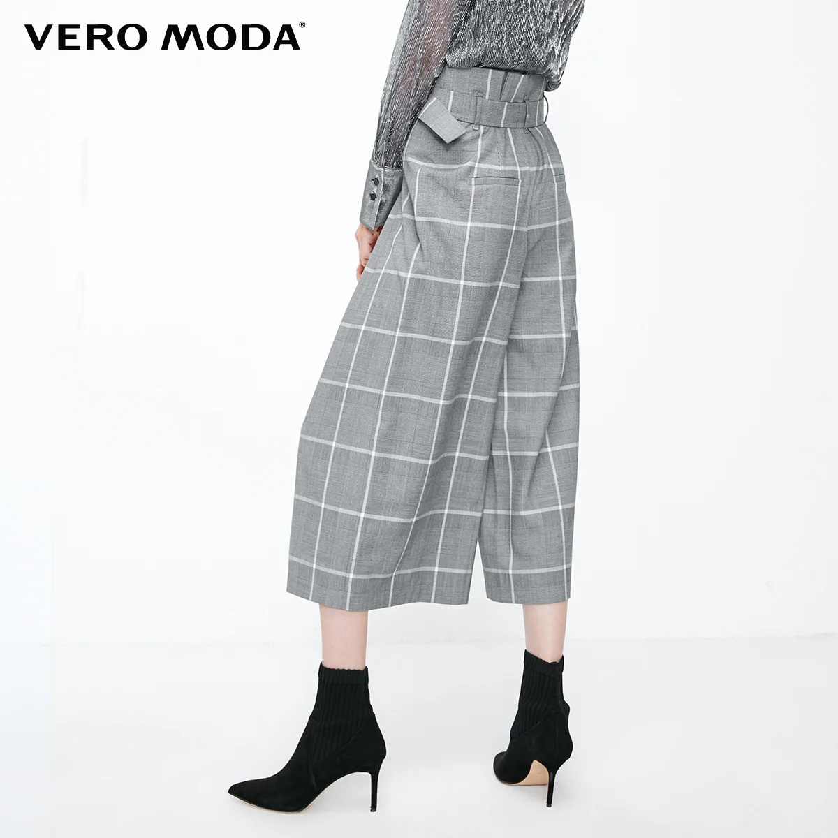 Женские клетчатые широкие брюки с высокой посадкой Vero Moda | 31846J505|Брюки|