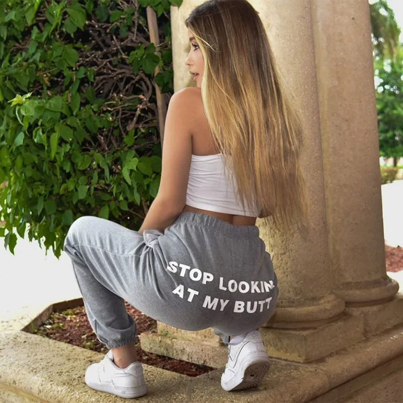 

KAISENDZ Black Letter Printed Sweatpant Cotton Loose Fashion Women Trousers Cargo Pants Streetwear Casual Leisure Jogger Pants