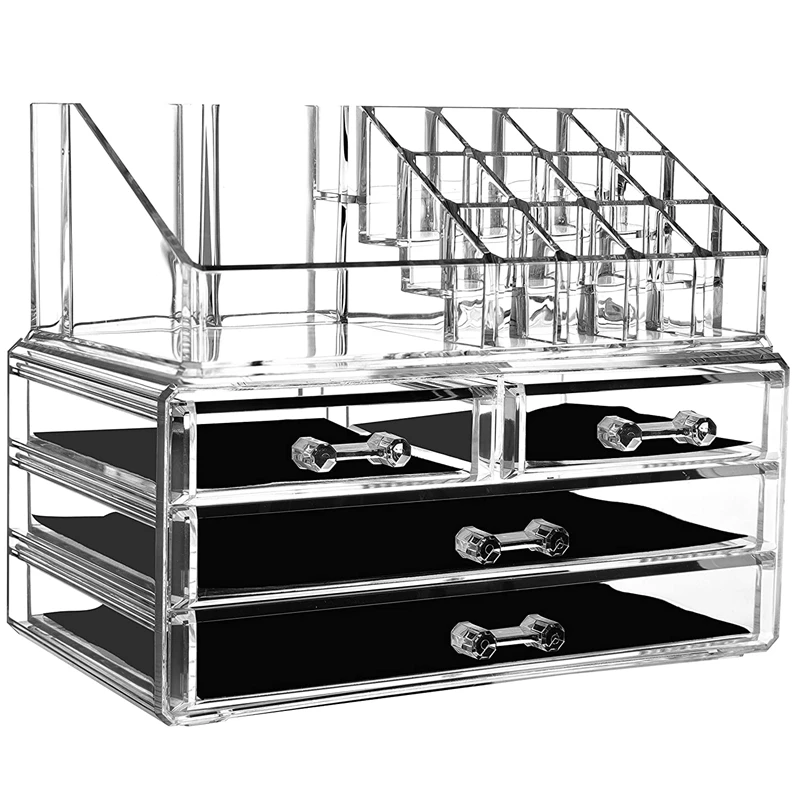 

Органайзер для косметики и ювелирных украшений для туалетного столика-четкий фотографический дисплей, набор из 2 предметов в ряд с 4 ящиками