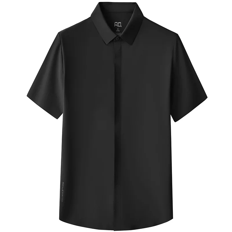 

High end silk shirt men's short sleeve Summer Youth non iron ice silk high end casual men's thin shirt