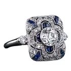 2021 изысканные креативные женские кольца в ретро-стиле с синим и белым цирконом, милая бижутерия, обручальное кольцо, бижутерия для женщин