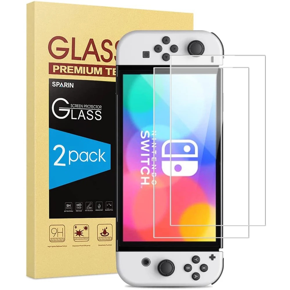 

for Nintendo Switch OLED 2 PCS Tempered Glass Screen Protector Console 9H Untra Slim Blue Light Protective Film 2021 Accessories