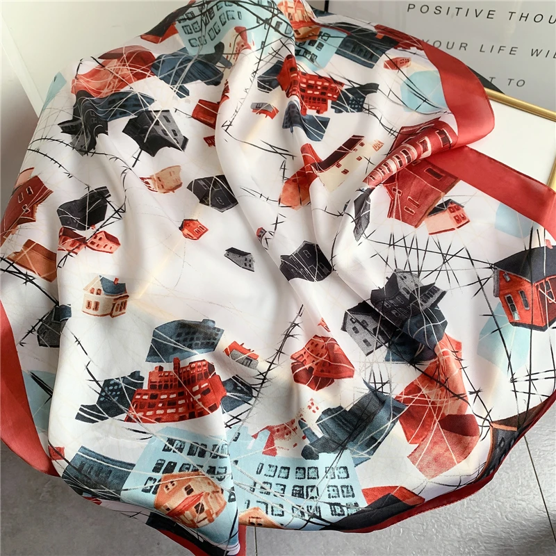

Design Print Square Silk Scarf Women Neck Hair Band Shawl Wrap Foulard Bandana Female Neckerchief Spring Scarves 2021 New