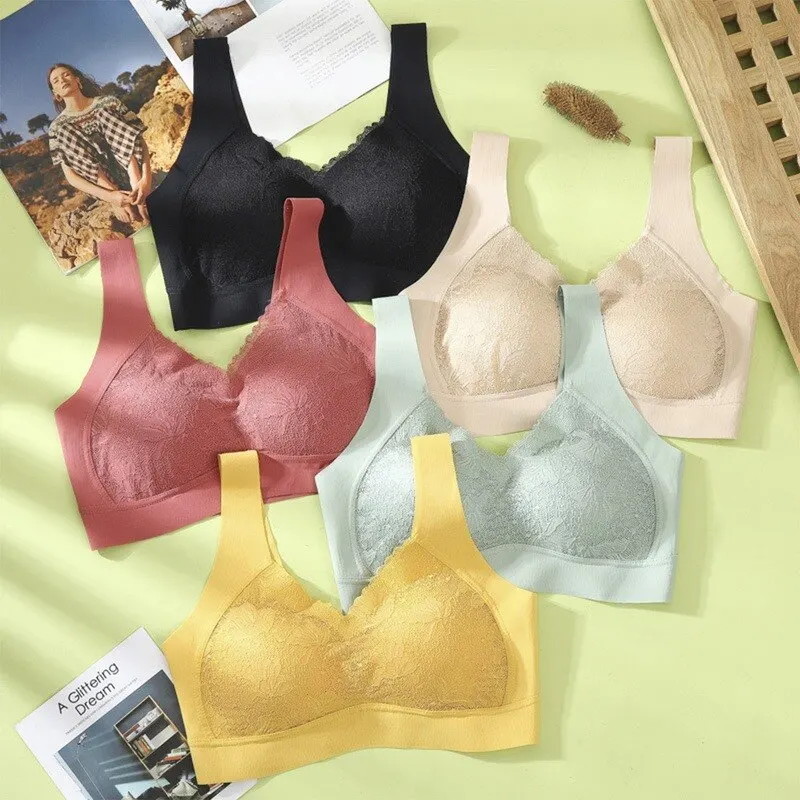 

Ladies Sexy Seamless Lace Underwear Female Ice Silk Tube Top No Steel Ring Gather Seep Vest Bra Women Solid Color Push Up Bra