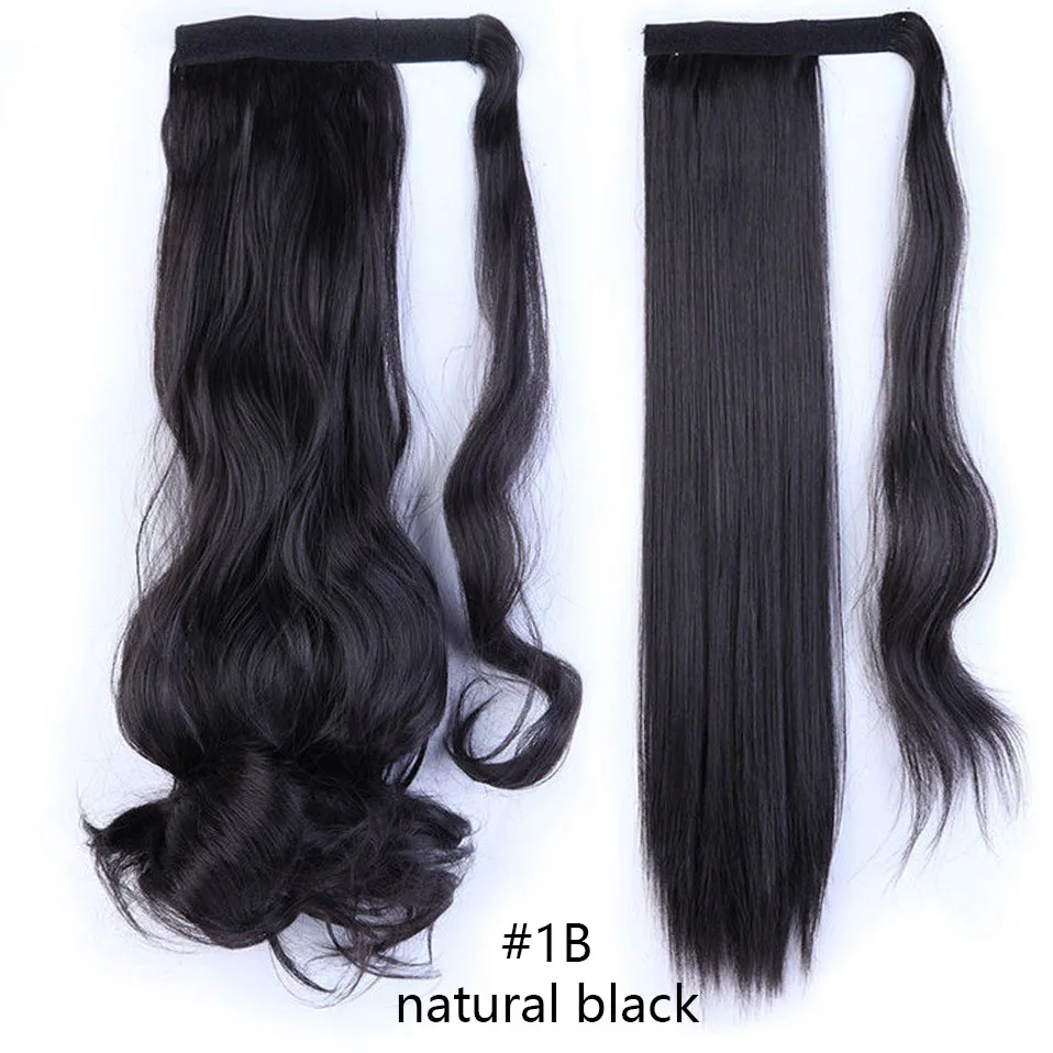 SNOILITE 1" 23" длинные волнистые волосы на заколках в хвосте накладные волосы конский хвост шиньон с заколками синтетические волосы конский хвост наращивание волос - Цвет: natural black