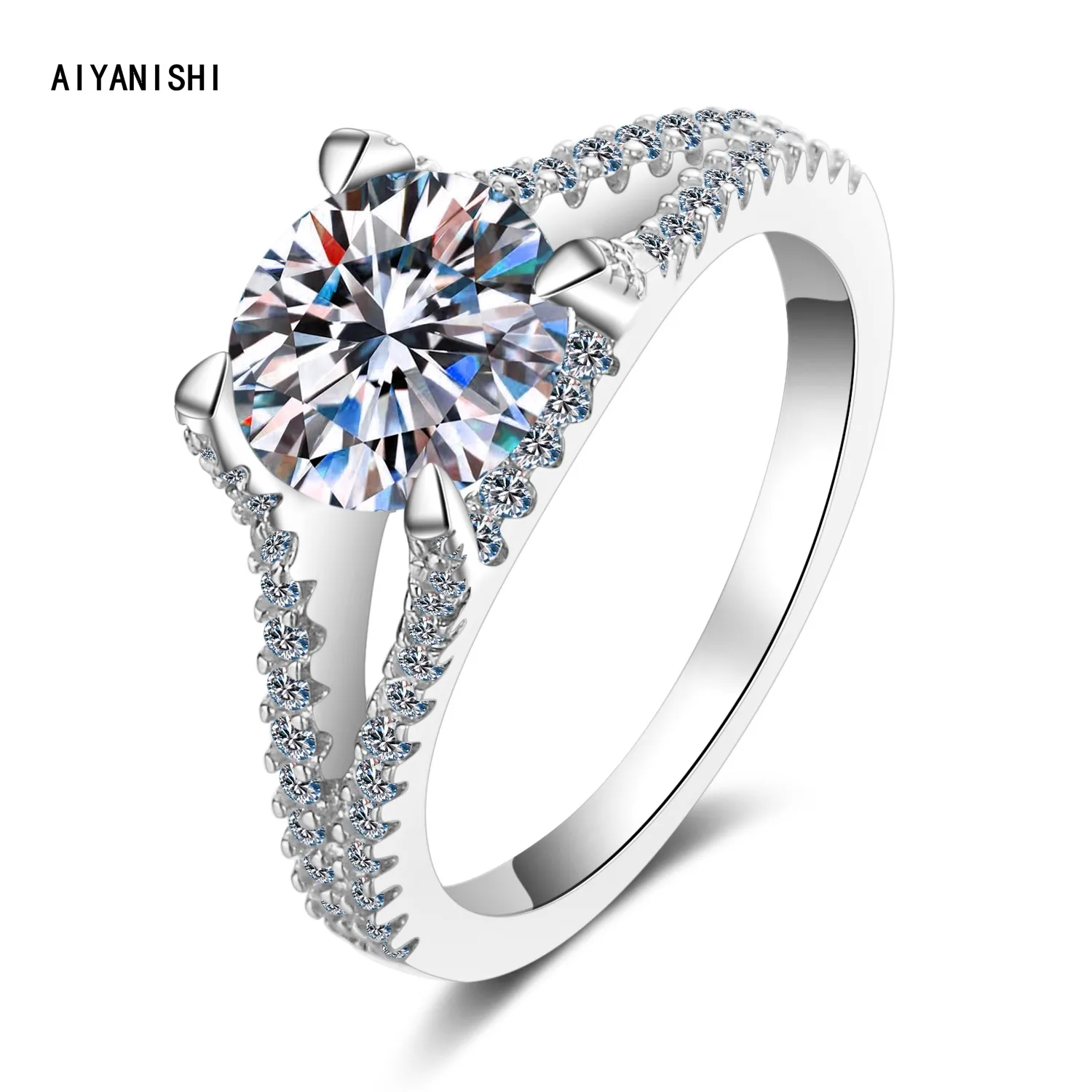 

AIYANISHI 925 Sterling Silver Moissanite Diamond 2CT Round Rings for Women Anillos Silver Jewelry Wedding Bijoux Femme Accessory