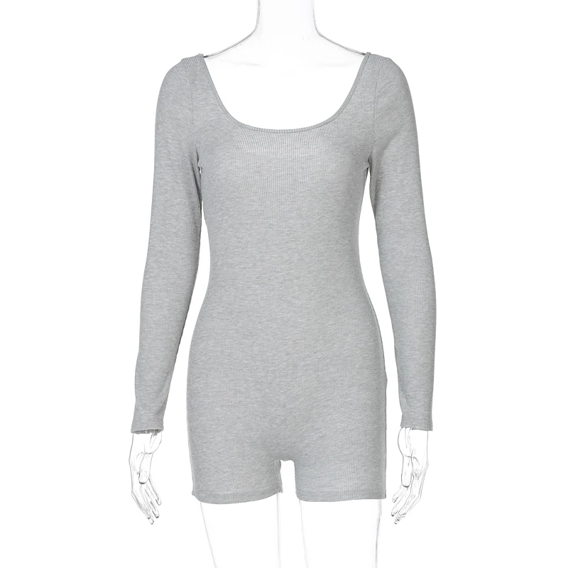 

Hirigin Summer Clothes Solid Combishort Rompers Ribbed Knitted Women Long Sleeve Playsuit Bodycon Sexy Casual Sporty Fashion