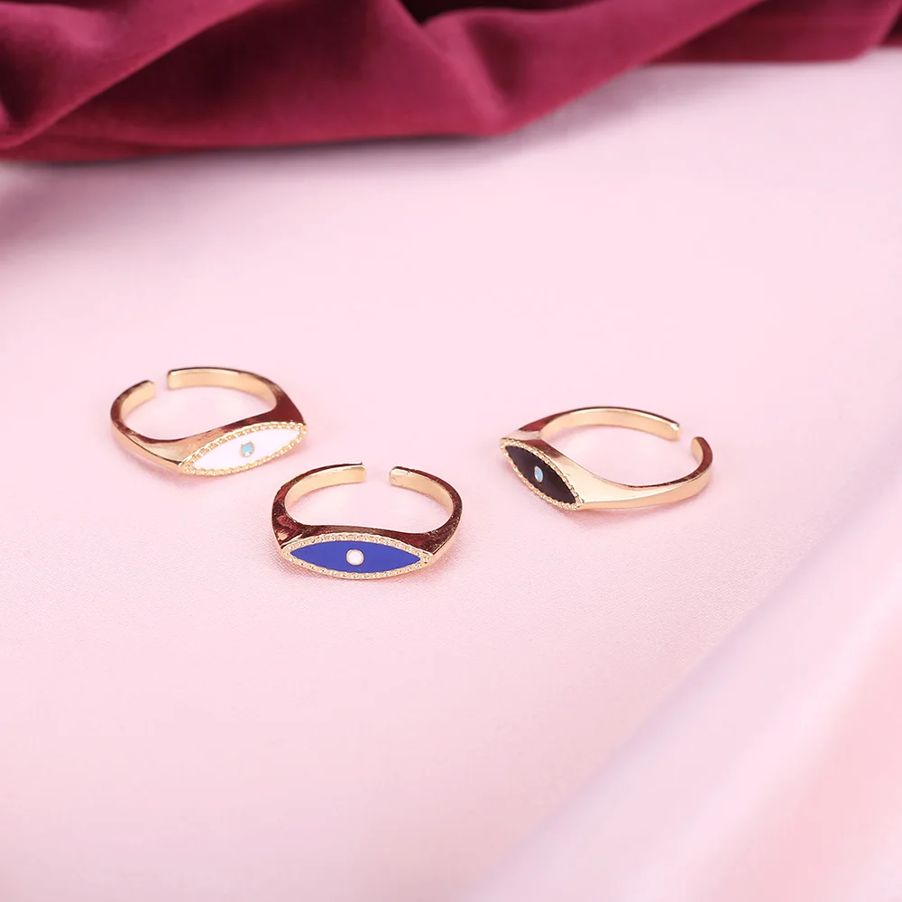 Женские винтажные золотистые кольца Adjusatble синие и белые с черной эмалью для